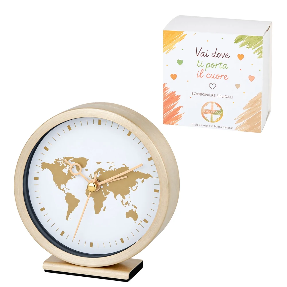 Orologio sveglia Atlas planisfero piccolo – Bomboniera Quadrifoglio Collezione 2027