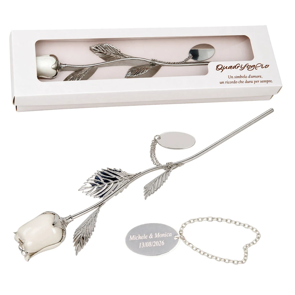 Rosa Grace avorio con targhetta grande – Bomboniera Quadrifoglio Collezione 2027