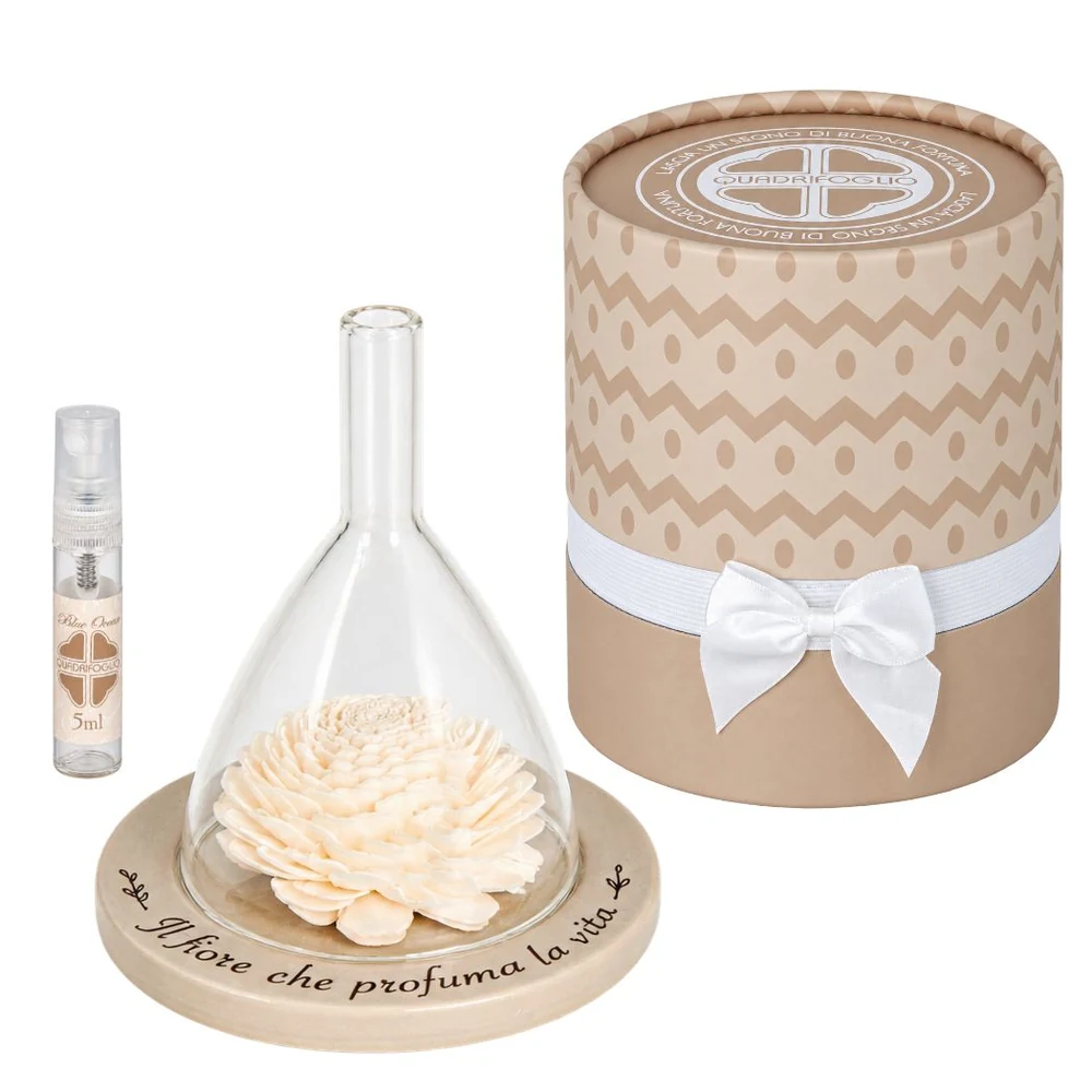 Diffusore fiore Zen con campana tortora – Bomboniera Quadrifoglio Collezione 2027